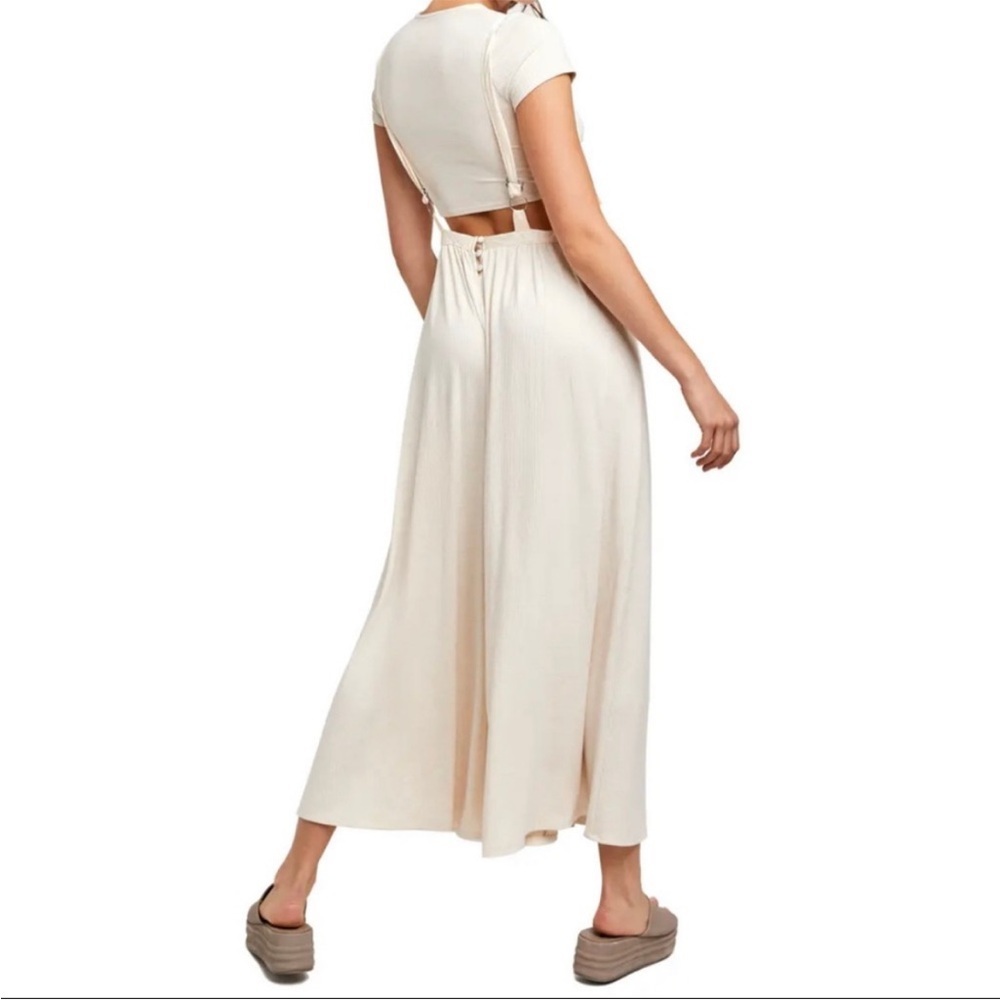 Free People Cream Wide-Leg Suspender Jumpsuit - Picture 6 of 13